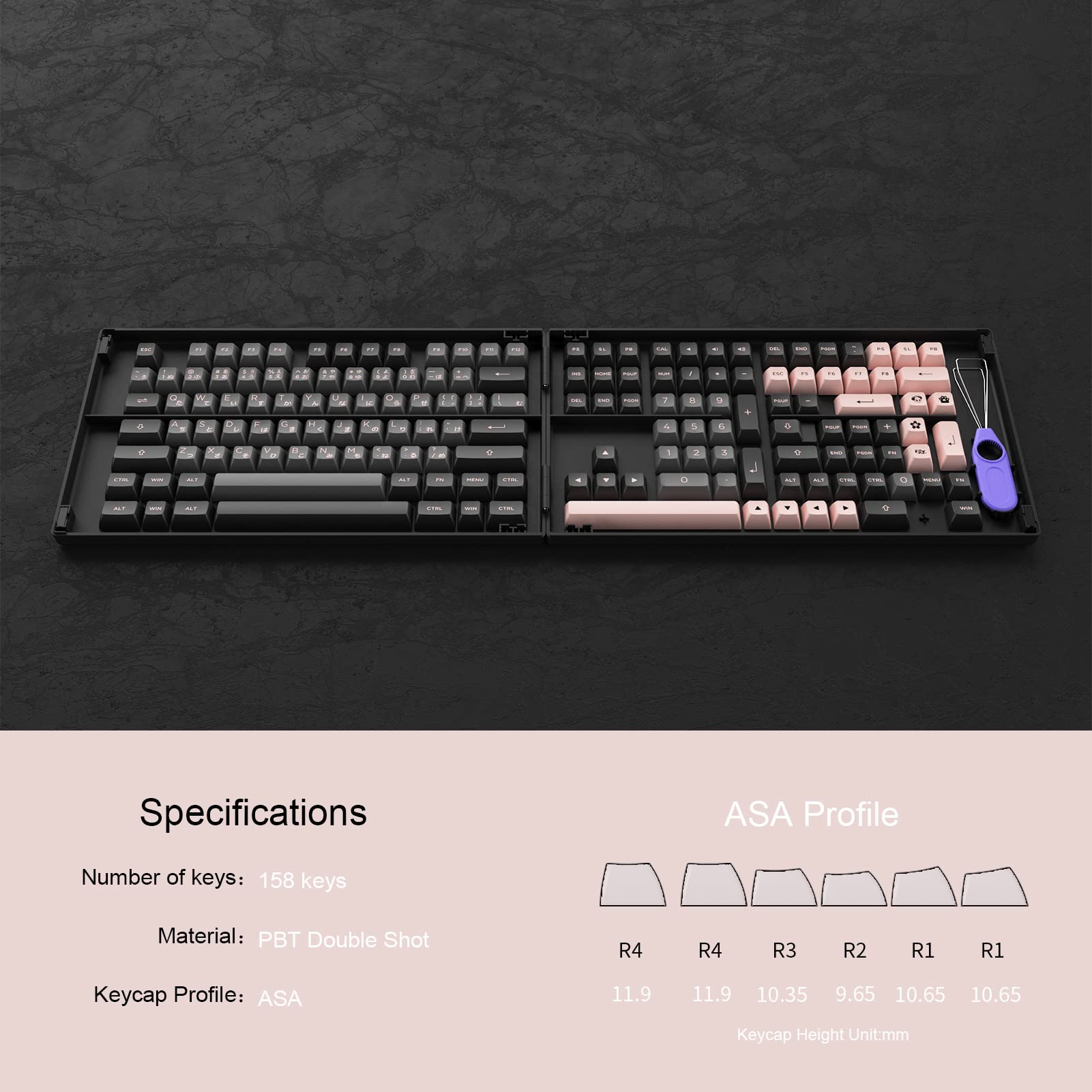 AKKO Keycap - ASA Profile - Black & Pink Japanese Hiragana (158pcs